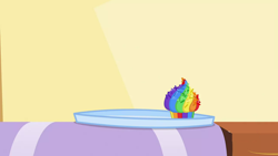 Size: 1280x720 | Tagged: safe, edit, edited screencap, screencap, cakes for the memories, g4, my little pony: friendship is forever, background, counter, cupcake, food, liminal space, no pony, platter, rainbow cupcake, scenic ponyville, sugarcube corner (interior)