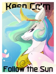 Size: 2635x3500 | Tagged: safe, artist:therealf1rebird, princess celestia, alicorn, pony, g4, high res, horn, jewelry, keep calm, keep calm and carry on, looking at you, regalia, solo, wings