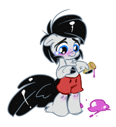 Size: 500x549 | Tagged: safe, artist:thegamercolt, oc, oc only, oc:thegamercolt, earth pony, anthro, about to cry, clothes, cute, foal, food, ice cream, sad, shorts, simple background, solo, three fingers, transparent background, young
