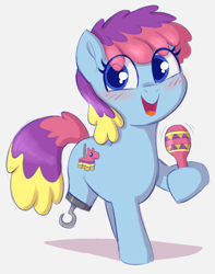 Size: 1146x1454 | Tagged: safe, artist:heretichesh, oc, oc:piñata viva, earth pony, pony, amputee, female, filly, hook, maracas, musical instrument, piñata, the implications are horrible