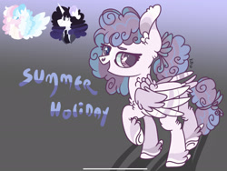 Size: 2218x1668 | Tagged: safe, artist:caramelbolt24, oc, oc only, oc:summer holiday, pegasus, pony, unicorn, bust, clothes, ear fluff, feathered fetlocks, female, gradient background, horn, mare, offspring, open mouth, parents:oc x oc, pegasus oc, signature, smiling, unicorn oc, wings