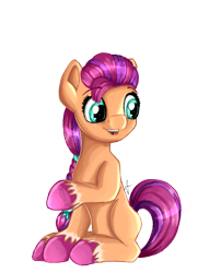 Size: 1497x1852 | Tagged: safe, artist:appleneedle, sunny starscout, earth pony, pony, g5, cute, female, mare, open mouth, raised hoof, simple background, sitting, solo, sunnybetes, transparent background, unshorn fetlocks