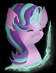 Size: 2170x2830 | Tagged: safe, artist:skyblazeart, starlight glimmer, pony, unicorn, g4, black background, bust, ear fluff, eyes closed, female, head, high res, magic, simple background, solo, unicorn magic