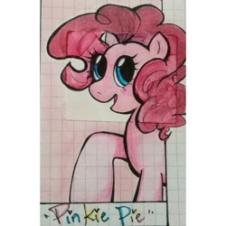 Size: 1080x1080 | Tagged: safe, alternate version, artist:_hey.im.hachi_, pinkie pie, earth pony, pony, g4, eyelashes, female, graph paper, mare, open mouth, raised hoof, smiling, solo, traditional art