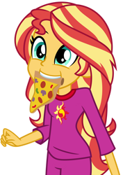 Size: 1024x1448 | Tagged: safe, artist:emeraldblast63, sunset shimmer, equestria girls, g4, clothes, cute, daylight savings, food, mouth hold, pajamas, pi day, pizza, shimmerbetes, slice of pizza, solo