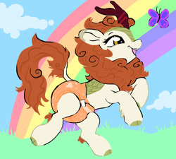 Size: 1280x1152 | Tagged: safe, artist:onc3l3rphobix, autumn blaze, butterfly, kirin, g4, cloud, diaper, diaper fetish, female, fetish, non-baby in diaper, rainbow