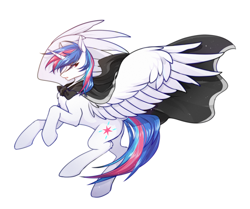 Size: 2450x2045 | Tagged: safe, artist:mrcrow, oc, oc only, oc:lucent starscape, oc:星夜流光, alicorn, pony, alicorn oc, cape, clothes, high res, horn, solo, wings