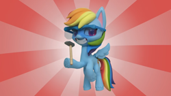 Size: 1920x1080 | Tagged: safe, screencap, rainbow dash, pony, diy with my little pony - carving contest, g4.5, my little pony: stop motion short, 3d, broken leg, hammer, solo, stop motion