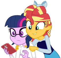 Size: 1172x1122 | Tagged: safe, artist:jadeharmony, sci-twi, sunset shimmer, twilight sparkle, fanfic:sunset shimmer discovers her feet, equestria girls, g4, crossover, cute, duo, duo female, fanfic art, female, lesbian, ship:sci-twishimmer, ship:sunsetsparkle, shipping, simple background, the little mermaid, transparent background