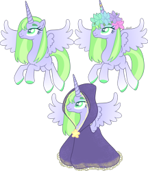 Size: 2674x3099 | Tagged: safe, artist:kurosawakuro, oc, oc only, alicorn, pony, base used, cloak, clothes, female, floral head wreath, flower, high res, mare, simple background, slender, solo, thin, transparent background