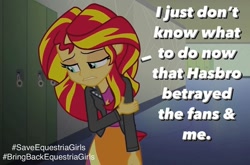 Size: 1080x714 | Tagged: safe, artist:luigigamer25, edit, edited screencap, screencap, sunset shimmer, equestria girls, g4, my little pony equestria girls: rainbow rocks, betrayal, clothes, comments locked down, cutie mark, cutie mark on clothes, derail in the comments, discussion in the comments, female, hallway, hasbro, lockers, op can't let go, op needs help, op needs to stop, sad, save equestria girls, solo