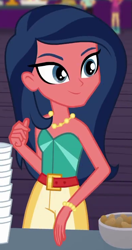 Size: 395x750 | Tagged: safe, screencap, desert sage, equestria girls, equestria girls series, g4, spring breakdown, spoiler:eqg series (season 2), bare shoulders, belt, bracelet, clothes, cropped, jewelry, khakis, necklace, pants, sleeveless, solo, strapless, tube top