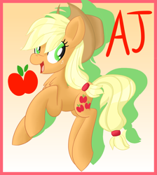 Size: 1595x1781 | Tagged: safe, artist:notadeliciouspotato, applejack, earth pony, pony, g4, applejack's hat, cowboy hat, female, gradient background, hat, mare, open mouth, silhouette, smiling, solo, text