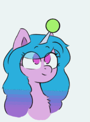 Size: 405x550 | Tagged: safe, artist:endo, artist:szafir87, izzy moonbow, pony, unicorn, g5, animated, ball, blinking, cute, female, gif, glowing horn, horn, horn guard, horn impalement, hornball, izzy's tennis ball, izzybetes, magic, mare, nom, silly, silly pony, simple background, solo, telekinesis, tennis ball, that pony sure does love tennis balls, white background
