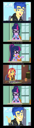 Size: 1072x3989 | Tagged: safe, artist:thejboy88, edit, edited screencap, screencap, flash sentry, sci-twi, sunset shimmer, twilight sparkle, best trends forever, equestria girls, g4, my little pony equestria girls: better together, super squad goals, comic, flirting, screencap comic