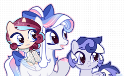 Size: 2137x1311 | Tagged: safe, artist:vintage-owll, oc, oc only, pegasus, pony, unicorn, bow, female, filly, hair bow, mare