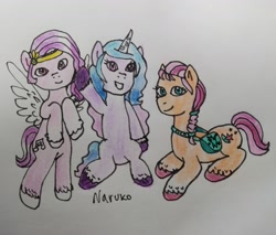 Size: 3527x3000 | Tagged: safe, artist:wrath-marionphauna, izzy moonbow, pipp petals, sunny starscout, g5, high res, traditional art