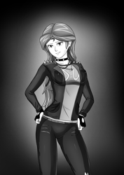 Size: 4961x7016 | Tagged: safe, alternate version, artist:symptom99, sunset shimmer, human, equestria girls, g4, clothes, female, monochrome, multiple variants, solo