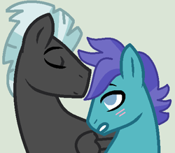 Size: 459x403 | Tagged: safe, artist:box-of-ideas, artist:jadeharmony, open skies, thunderlane, pegasus, pony, g4, base used, blushing, duo, eyes closed, gay, gray background, grin, kissing, male, shipping, simple background, smiling, stallion, thunderskies