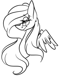 Size: 1080x1350 | Tagged: safe, artist:tessa_key_, fluttershy, pegasus, pony, g4, bust, cute, eye clipping through hair, eyelashes, female, lineart, mare, monochrome, shyabetes, simple background, solo, white background, wings