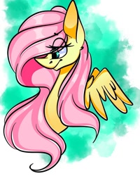 Size: 1080x1350 | Tagged: safe, alternate version, artist:tessa_key_, fluttershy, pegasus, pony, g4, bust, colored, cute, eye clipping through hair, eyelashes, female, mare, shyabetes, solo, wings