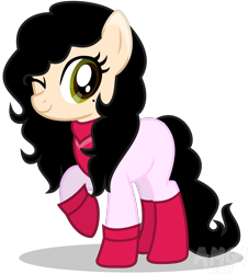 Size: 1568x1730 | Tagged: safe, artist:amgiwolf, oc, oc only, oc:amgi, earth pony, pony, clothes, earth pony oc, eyelashes, female, gloves, mare, one eye closed, simple background, smiling, solo, transparent background, wink