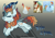 Size: 2388x1668 | Tagged: safe, artist:caramelbolt24, autumn blaze, rainbow dash, oc, oc:alpine zapper, kirin, pegasus, pony, g4, my little pony: friendship is magic, sounds of silence, abstract background, autumndash, cloven hooves, crack ship offspring, ear fluff, eyelashes, female, horn, interspecies offspring, kirin oc, kirin pony hybrid, magical lesbian spawn, mare, offspring, one eye closed, parent:autumn blaze, parent:rainbow dash, raised hoof, screencap reference, signature, solo, wings, wink