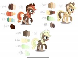 Size: 2233x1668 | Tagged: safe, artist:caramelbolt24, applejack, earth pony, pony, g4, eyelashes, female, freckles, hat, mare, open mouth, raised hoof, redesign, reference sheet