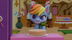 Size: 1920x1080 | Tagged: safe, screencap, rainbow dash, pegasus, pony, cake off, g4.5, my little pony: stop motion short, female, gritted teeth, solo, stop motion, sugarcube corner, teeth