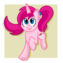Size: 2449x2449 | Tagged: safe, artist:redpalette, oc, oc:pink sparkle, pony, unicorn, high res, horn, pink, ponytail, smiling, trotting, unicorn oc