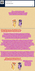 Size: 504x1006 | Tagged: safe, artist:verve, sunset shimmer, twilight sparkle, alicorn, genie, pony, unicorn, ain't never had friends like us, g4, ask, comic, female, geniefied, looking at each other, mare, twilight sparkle (alicorn)