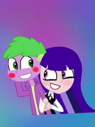 Size: 540x720 | Tagged: artist needed, source needed, safe, spike, human, equestria girls, g4, arm grab, blushing, crossover, crossover shipping, dc superhero girls, human spike, humanized, looking at you, shipping, smiling, smiling at you, zatanna, zataspike, zee zatara, zeezataraxspike
