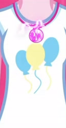 Size: 1920x3709 | Tagged: safe, screencap, pinkie pie, equestria girls, equestria girls series, g4, rollercoaster of friendship, boobshot, breasts, busty pinkie pie, clothes, cropped, cutie mark, cutie mark on clothes, geode of sugar bombs, magical geodes, pictures of chests, tank top, transformation