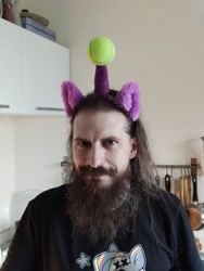 Size: 1620x2160 | Tagged: safe, izzy moonbow, human, g5, ball, clothes, cosplay, costume, horn, horn guard, hornball, irl, irl human, izzy's tennis ball, photo, russia, solo, tennis ball
