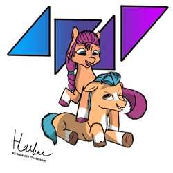 Size: 1080x1080 | Tagged: safe, artist:haekal20, hitch trailblazer, sunny starscout, earth pony, pony, g5, duo, female, male, mare, ship:starblazer, shipping, stallion, straight