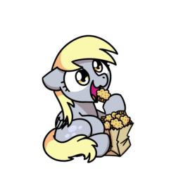 Size: 1000x1000 | Tagged: safe, artist:sugar morning, part of a set, derpy hooves, pegasus, pony, g4, animated, chibi, cute, daaaaaaaaaaaw, derpabetes, eating, female, food, frame by frame, gif, herbivore, mare, muffin, nom, paper bag, perfect loop, simple background, sitting, solo, sugar morning's snacc and drincc, that pony sure does love muffins, this will end in colic, this will end in diabetes, transparent background