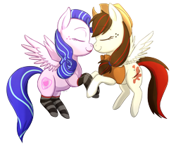 Size: 2080x1735 | Tagged: safe, artist:foxhatart, oc, oc only, oc:kimiko, oc:midnight harmony, pegasus, pony, clothes, female, hat, lesbian, mare, oc x oc, shipping, simple background, socks, striped socks, transparent background, vest