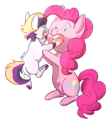 Size: 1600x1740 | Tagged: safe, artist:foxhatart, pinkie pie, oc, oc:blueberry jam, earth pony, pony, g4, colt, male, simple background, tongue out, transparent background