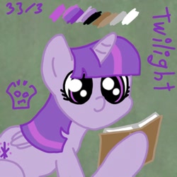 Size: 1024x1024 | Tagged: safe, artist:a-jaller, twilight sparkle, alicorn, pony, g4, book, female, hoof hold, reading, sitting, solo, twilight sparkle (alicorn)