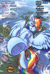 Size: 1200x1800 | Tagged: safe, artist:ravistdash, rainbow dash, pegasus, pony, g4, city, destruction, earth, fetish, frog (hoof), giant rainbow dash, growth drive, impact, incentive drive, island, lava, macro, ocean, satellite, smiling, smirk, solo, some mares just want to watch the world burn, text, tongue out, underhoof, wings