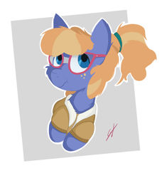 Size: 3496x3832 | Tagged: safe, artist:groomlake, frazzle rock, earth pony, pony, g4, colored, cute, female, freckles, glasses, gray background, high res, mare, simple background, solo