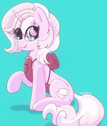 Size: 2452x2884 | Tagged: safe, artist:marshmallowfluff, oc, oc only, oc:marshmallow fluff, pony, unicorn, apron, chest fluff, clothes, female, freckles, high res, looking at you, mare, raised hoof, smiling