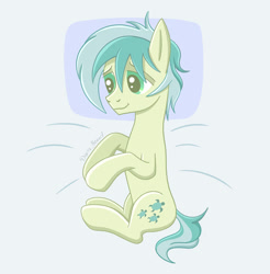 Size: 1063x1080 | Tagged: safe, artist:dariasound, artist:lilacdash, sandbar, earth pony, pony, g4, bed, cute, digital art, lying down, lying on bed, male, on bed, pillow, sandabetes, solo