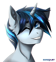 Size: 1700x1900 | Tagged: safe, artist:serodart, oc, oc only, oc:solar gizmo, pony, unicorn, bust, commission, looking at you, male, one eye closed, portrait, smiling, solo, wink, winking at you
