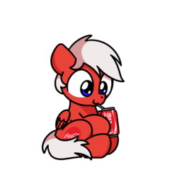 Size: 1000x1000 | Tagged: safe, artist:sugar morning, part of a set, oc, oc only, oc:coke, pegasus, pony, g4, animated, chibi, coca-cola, commission, conk, cute, daaaaaaaaaaaw, drinking, frame by frame, gif, male, ocbetes, simple background, sitting, solo, stallion, sugar morning's snacc and drincc, transparent background, ych result