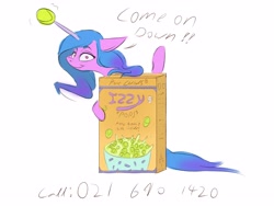 Size: 4000x3000 | Tagged: safe, artist:galinn-arts, izzy moonbow, pony, unicorn, g5, ball, cereal box, female, horn, horn guard, izzy's tennis ball, mare, simple background, solo, tennis ball, white background