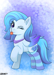 Size: 2000x2800 | Tagged: safe, artist:rivin177, oc, oc only, pegasus, pony, ;p, closed half eye, clothes, commission, high res, jewelry, necklace, one eye closed, raised hoof, socks, solo, striped socks, tongue out