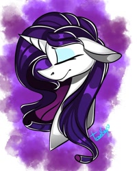 Size: 1080x1350 | Tagged: safe, artist:tessa_key_, rarity, pony, unicorn, g4, abstract background, bust, colored, eyes closed, female, horn, makeup, mare, signature, smiling, solo