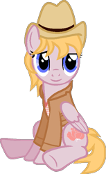 Size: 419x685 | Tagged: safe, artist:pegasski, oc, oc only, oc:whiskey rose, pegasus, pony, fallout equestria, g4, base used, clothes, cowboy hat, eyelashes, female, hat, mare, pegasus oc, ponified, simple background, sitting, smiling, solo, transparent background, underhoof, vector, wings