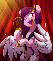 Size: 3913x4500 | Tagged: safe, artist:chub-wub, pipp petals, pegasus, pony, g5, absurd resolution, adorapipp, curtains, cute, feather, female, flapper, mare, microphone, one eye closed, open mouth, red eyes, red-eyed pipp, singing, solo, unshorn fetlocks, wings